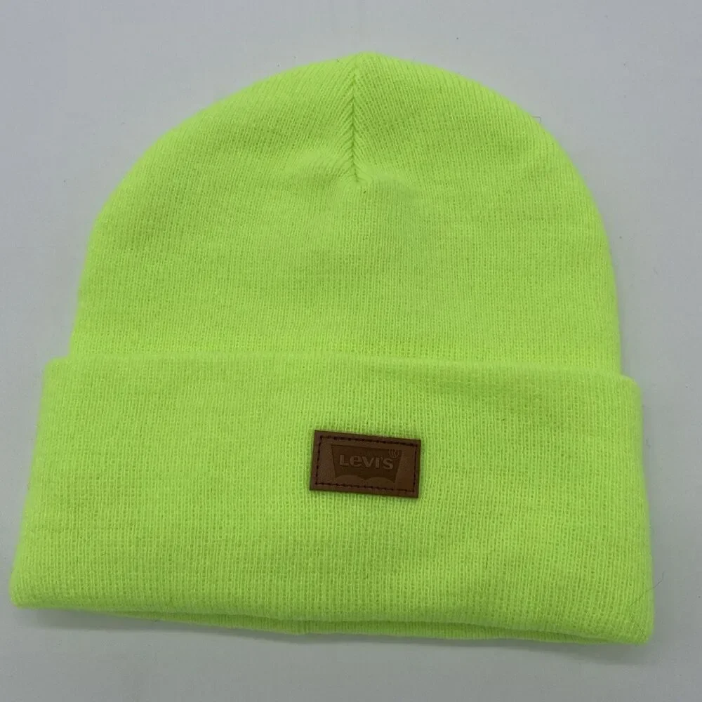 Levi’s Beanie Classic Winter Neon Yellow Green All Season Knit Cap NWOT